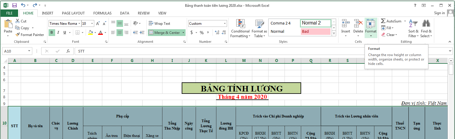 cach-gian-dong-trong-excel