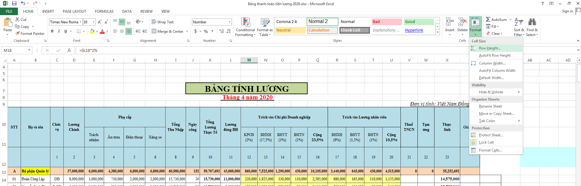 cach-gian-dong-trong-excel