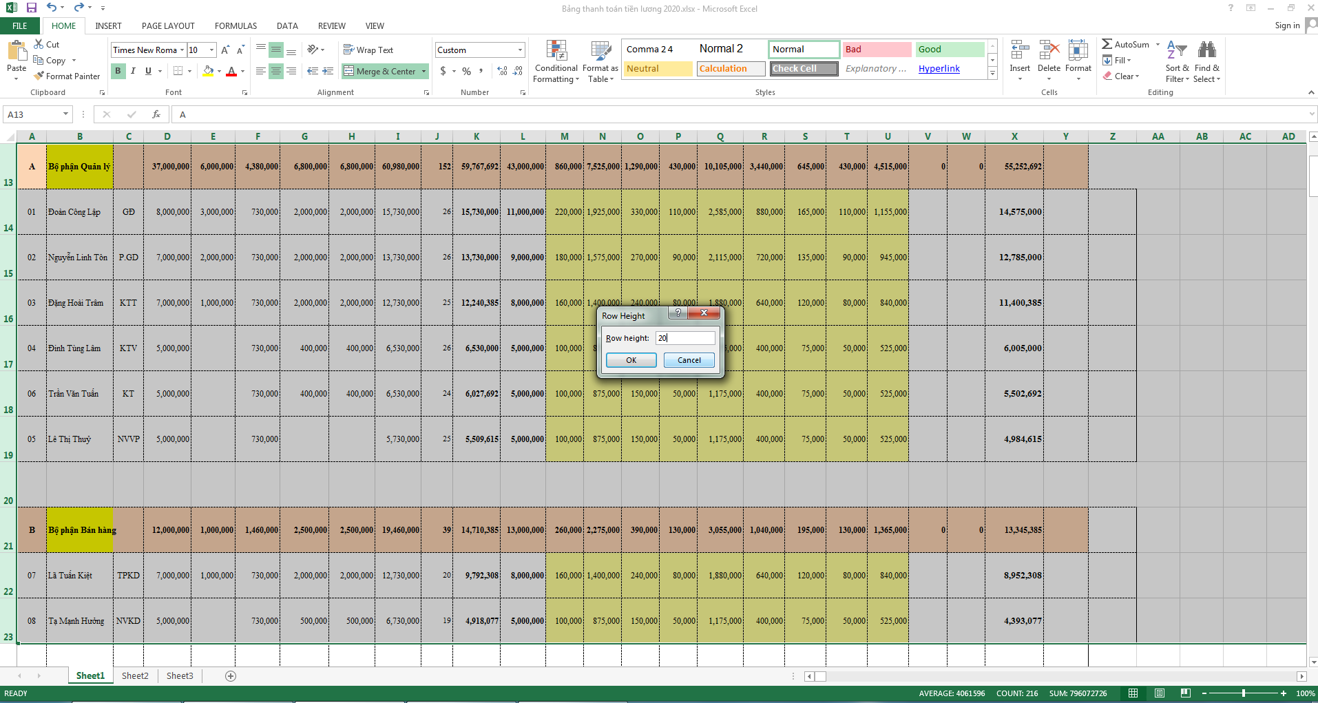 cach-gian-dong-trong-excel