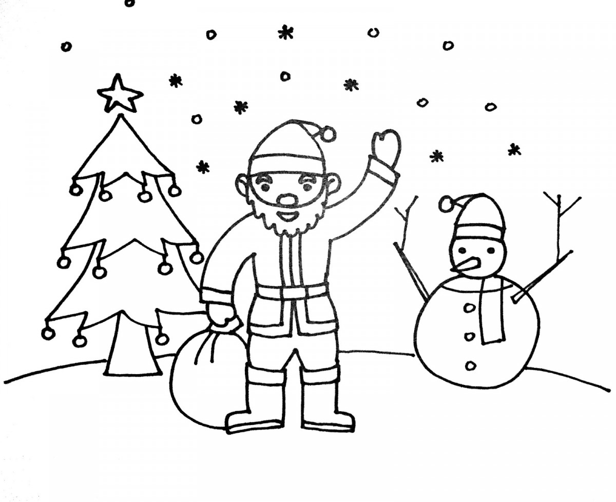 Ông già Noel với túi quà đang say sưa ngắm cây thông | Trang tô màu giáng  sinh, Trang tô màu, Noel