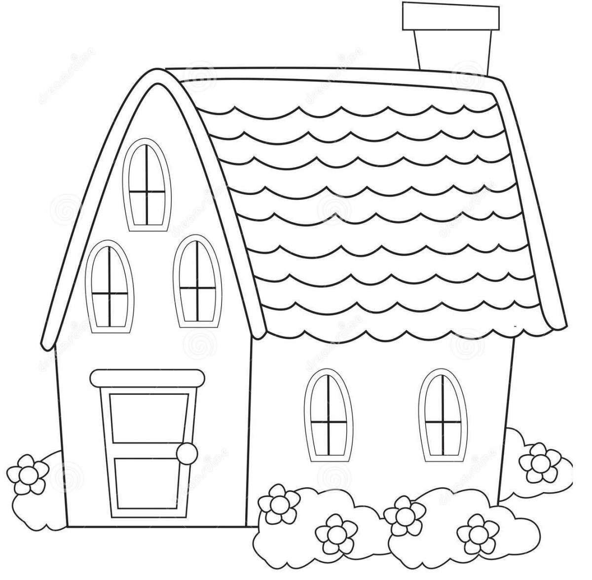 Tranh tô màu ngôi nhà đơn giản và nhà cao tầng cho bé